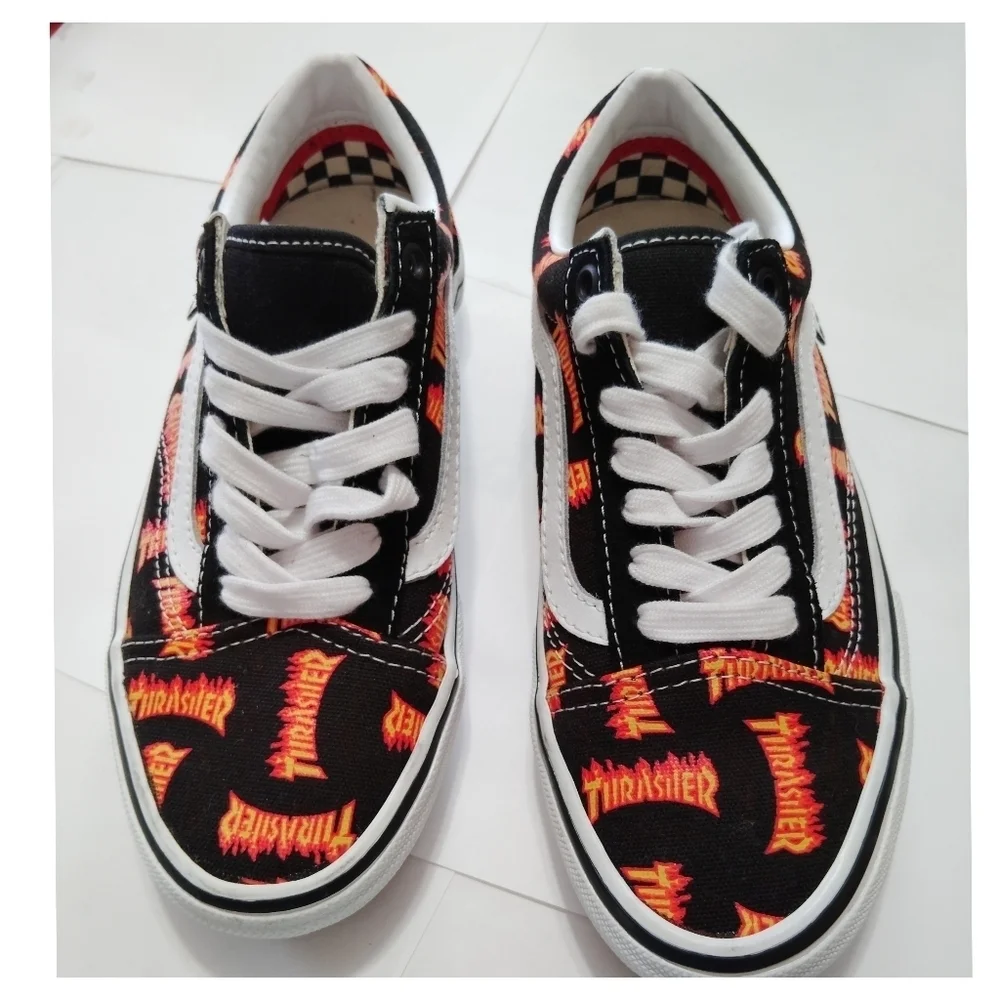 Vans Thrasher x Skate Old Skool Allover Thrasher Flame Logo Mens Sneakers Size 4